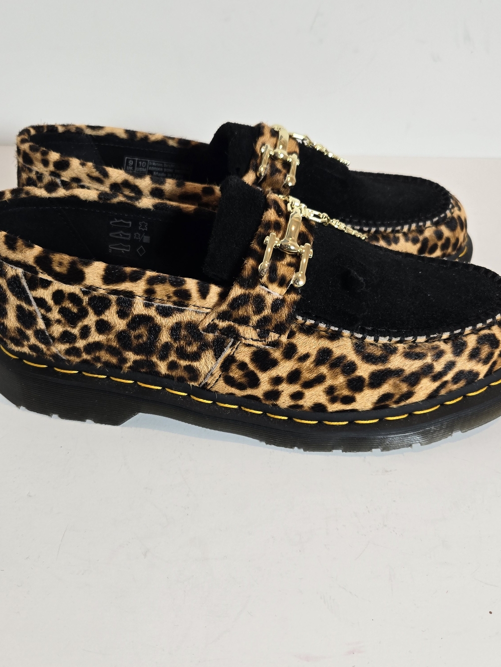 Dr. Martens Leopard Print Black Suede Tassel Loafers with Gold Hardware - Picture 3 of 6